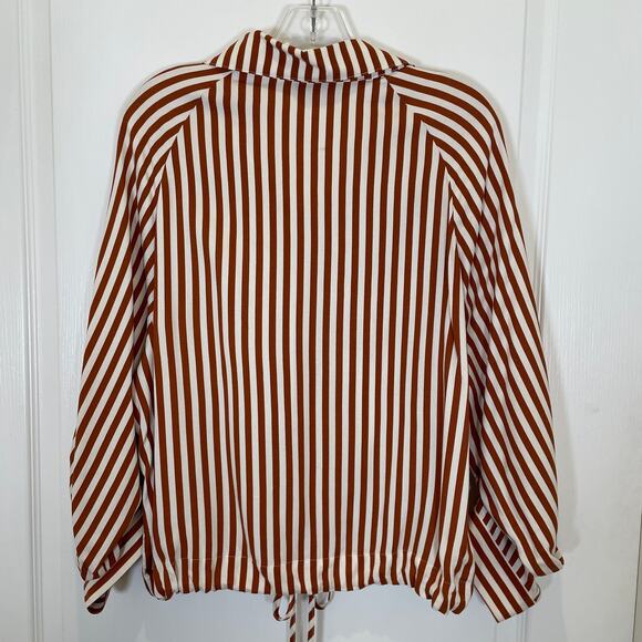 Evereve LNA Alpine Drawstring Button Down Shirt Brown Ivory Relaxed Beachy M - Picture 6 of 8